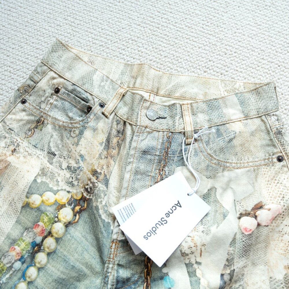 Acne Studios Lace and Pearl Chain Print Wide-Leg Denim Trousers - Picture 7 of 9